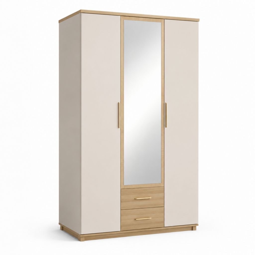 Armadio guardaroba 2 ante con specchio e 2 cassetti beige rovere in truciolare nobilitato 120 x 52 x 200 cm