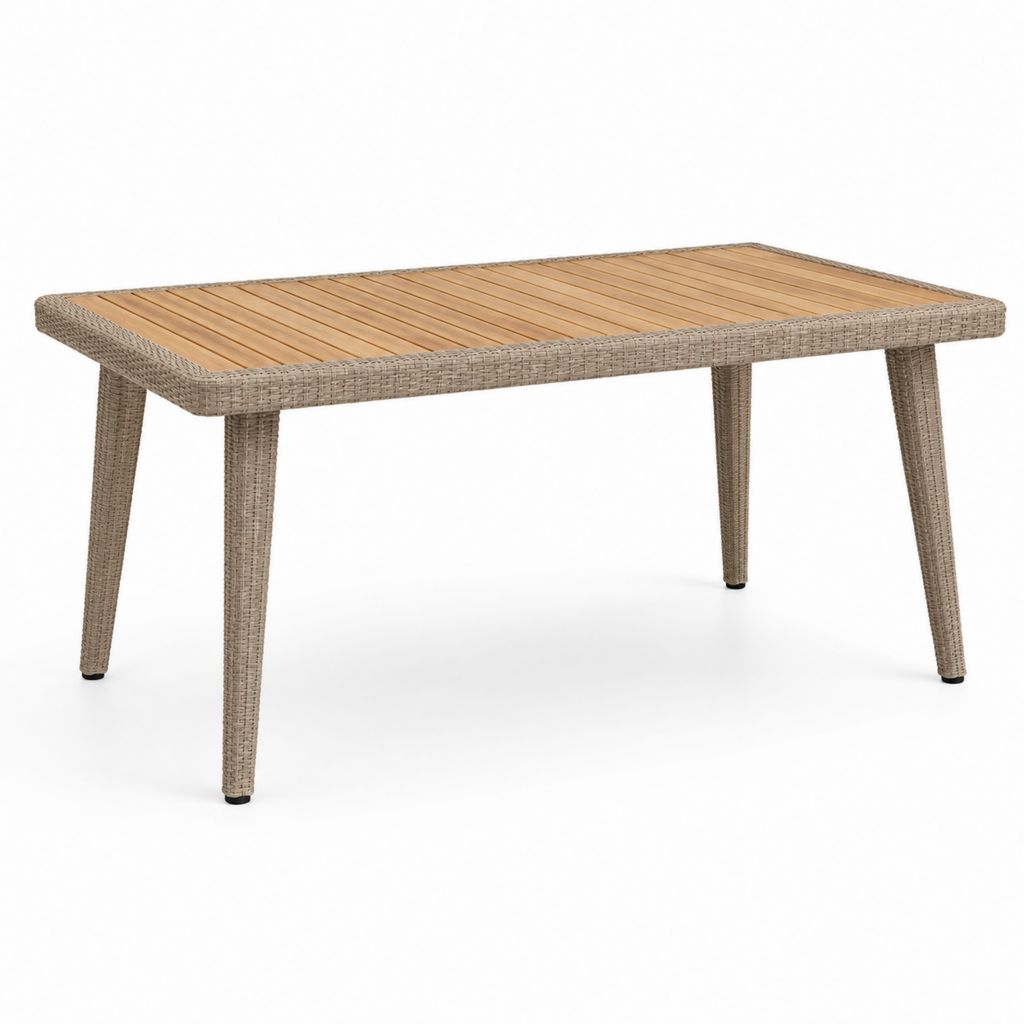 Tavolo da giardino rettangolare beige in rattan PE e legno massello di acacia 160 x 90 x 75 cm
