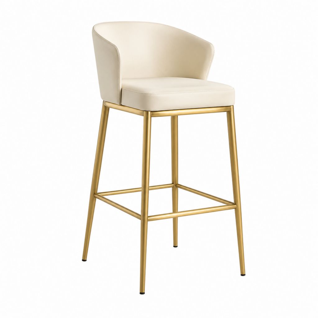 Sgabello da bar con schienale beige in pelle PU e acciaio dorato 52 x 54 x 100 cm