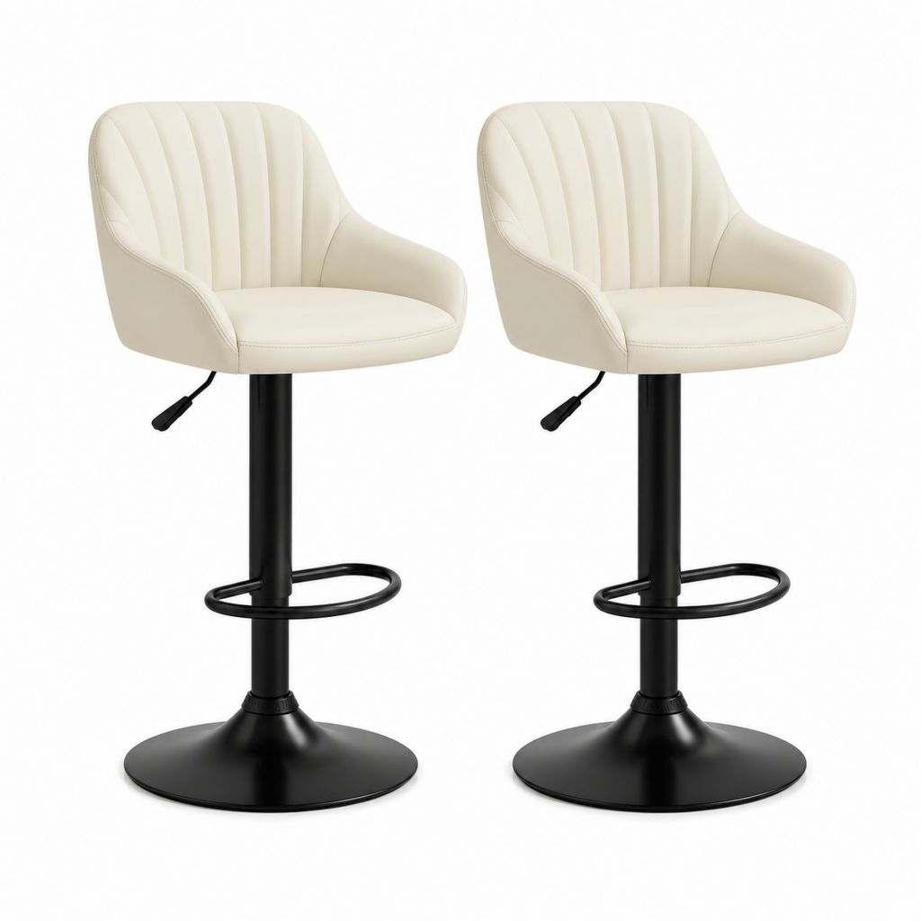 Set 2 sgabelli da bar girevoli regolabili in altezza crema in poliuretano con base in acciaio 52 x 50 x 93-114 cm