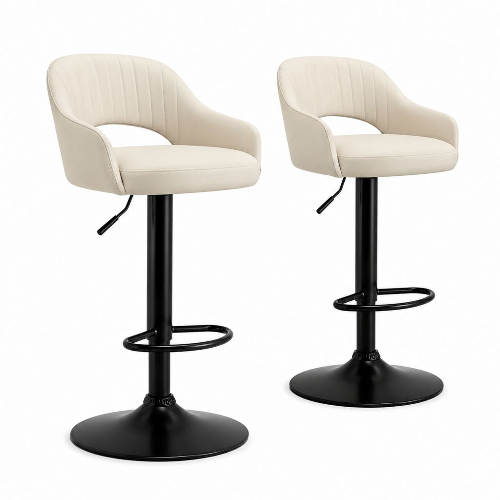 Set 2 sgabelli da bar regolabili beige in poliuretano con base rotonda in acciaio 52 x 50 x 88-108 cm