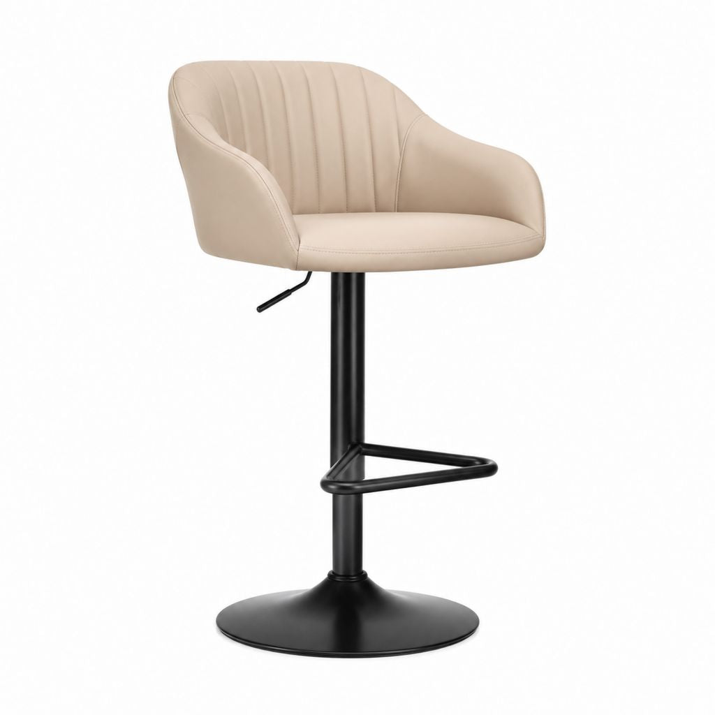 Sgabello da bar regolabile girevole beige in similpelle PU con base in acciaio 52 x 52 x 90-112 cm