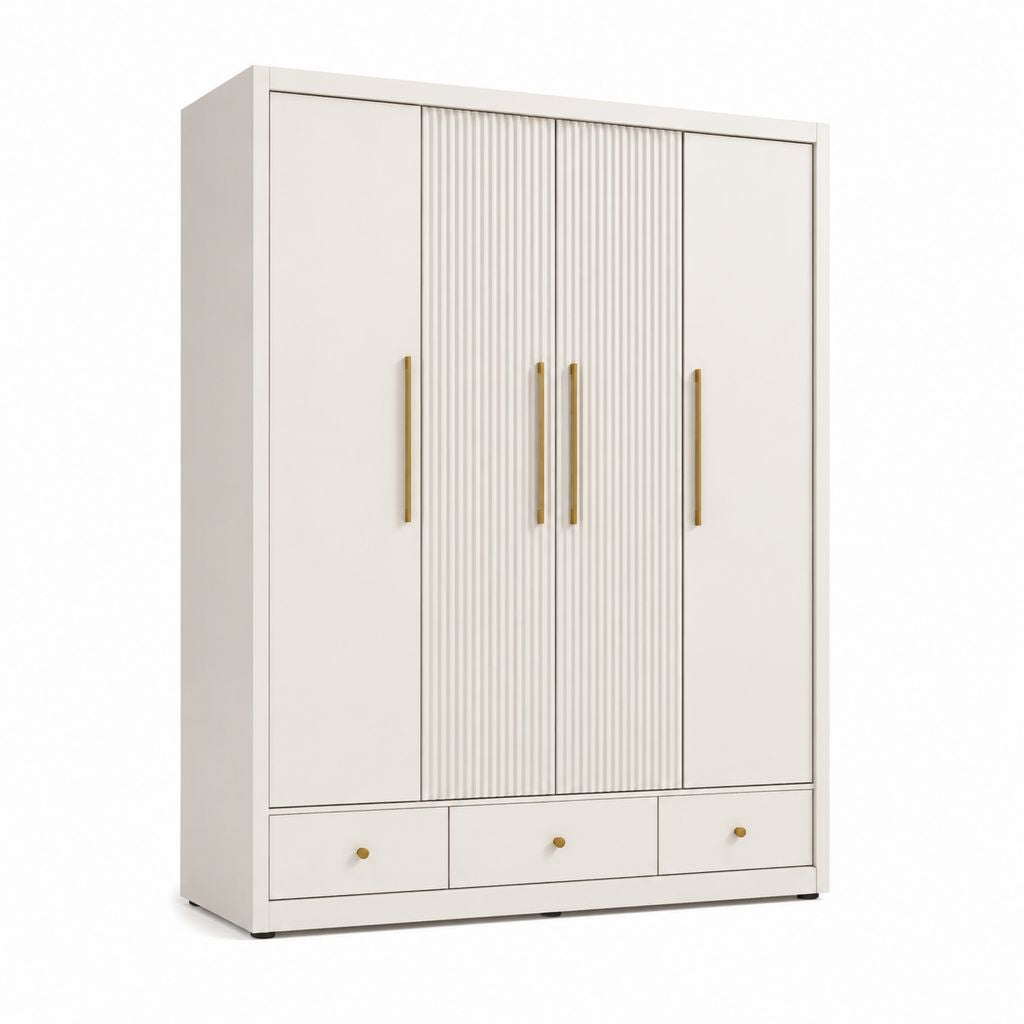 Armadio guardaroba 4 ante 3 cassetti avorio in truciolare nobilitato 180 x 52 x 200 cm