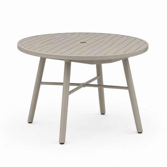 Tavolo da giardino rotondo tortora in alluminio Ø110 cm altezza 74 cm con foro per ombrellone