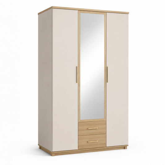 Armadio guardaroba 2 ante con specchio e 2 cassetti beige rovere in truciolare nobilitato 120 x 52 x 200 cm