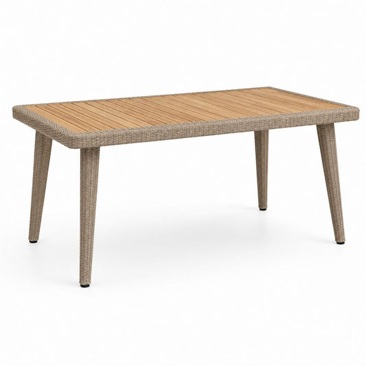 Tavolo da giardino rettangolare beige in rattan PE e legno massello di acacia 160 x 90 x 75 cm