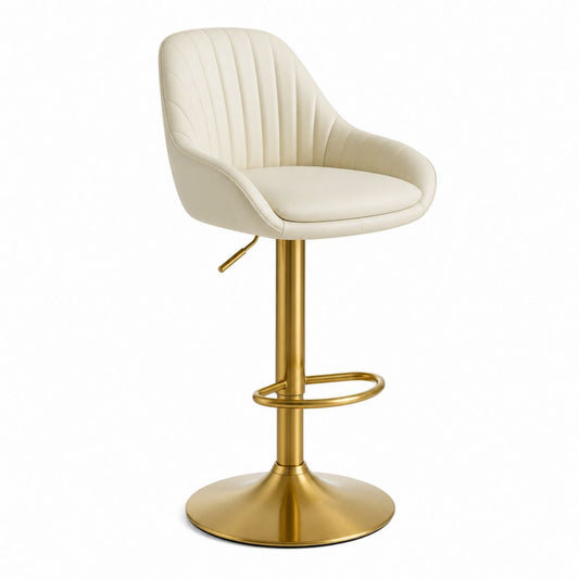 Sgabello da bar girevole regolabile avorio in PU con base in acciaio dorato 55 x 52 x 91-112 cm
