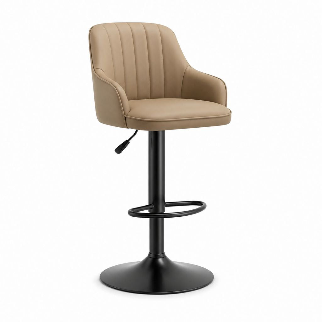 Sgabello da bar regolabile beige in pelle PU con schienale e base girevole 54 x 55 x 92-113 cm