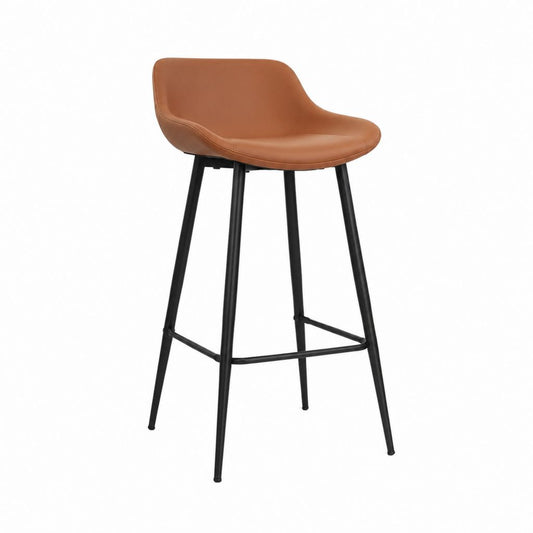 Sgabello da bar cognac in similpelle PU con schienale e struttura in acciaio nero 50 x 52 x 100 cm