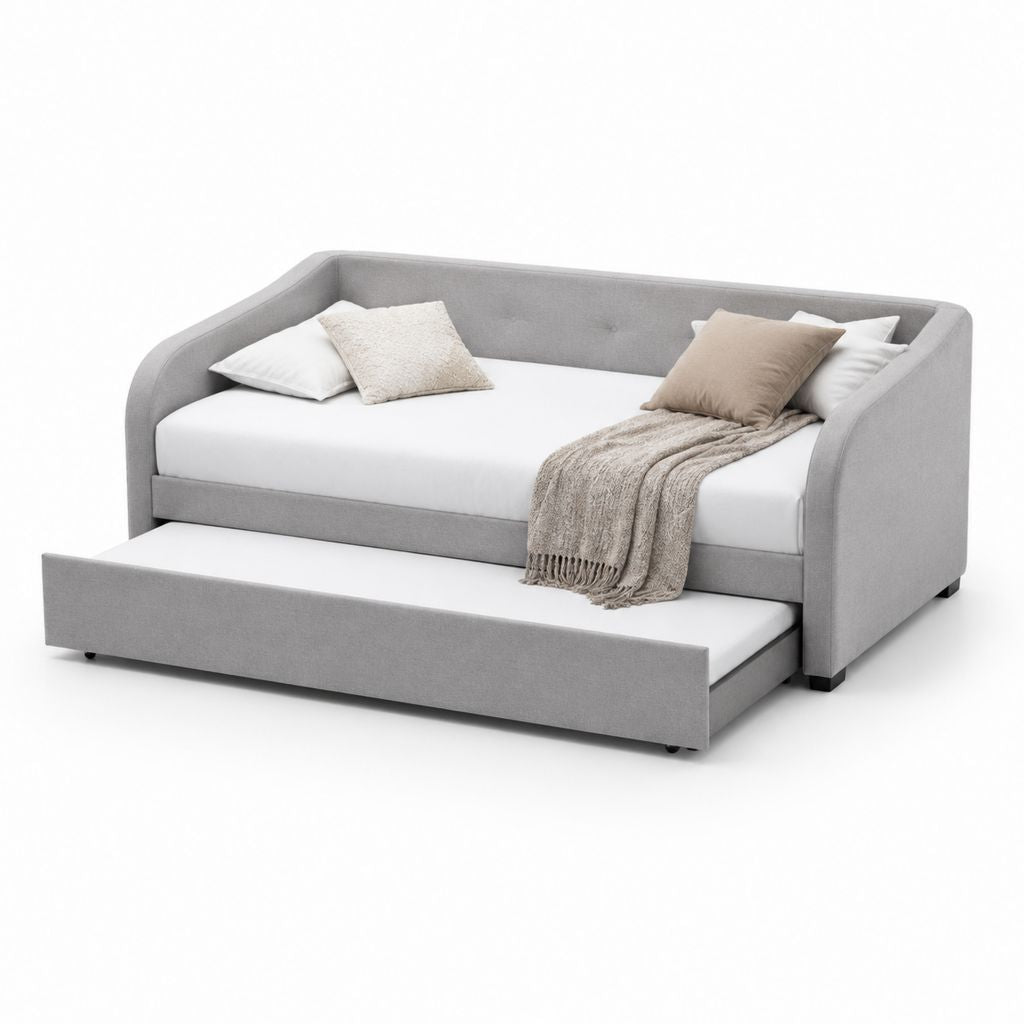 Letto singolo con letto estraibile grigio in poliestere 90 x 200 cm