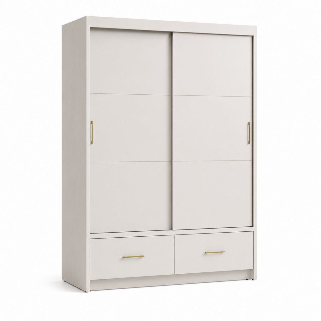 Armadio guardaroba a 2 ante scorrevoli bianco in truciolare melaminico 120 x 60 x 200 cm con 2 cassetti