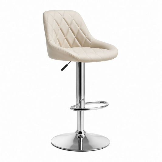 Sgabello da bar regolabile beige in pelle sintetica PU con schienale trapuntato 43 x 49 x 90-110 cm