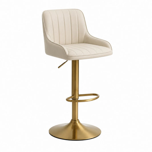 Sgabello da bar regolabile girevole beige in similpelle PU con base rotonda dorata 50 x 52 x 88-108 cm