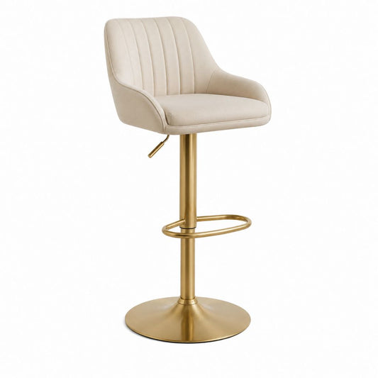 Sgabello da bar girevole regolabile beige in poliestere e acciaio con base rotonda 52 x 53 x 92-113 cm