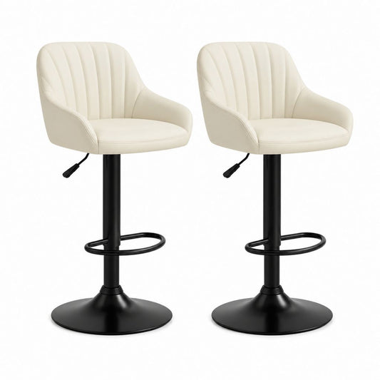 Set 2 sgabelli da bar girevoli regolabili in altezza crema in poliuretano con base in acciaio 52 x 50 x 93-114 cm