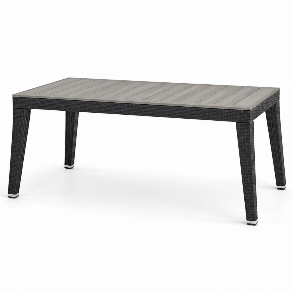 Tavolo da giardino rettangolare grigio e nero in WPC e rattan PE 150 x 90 x 74 cm