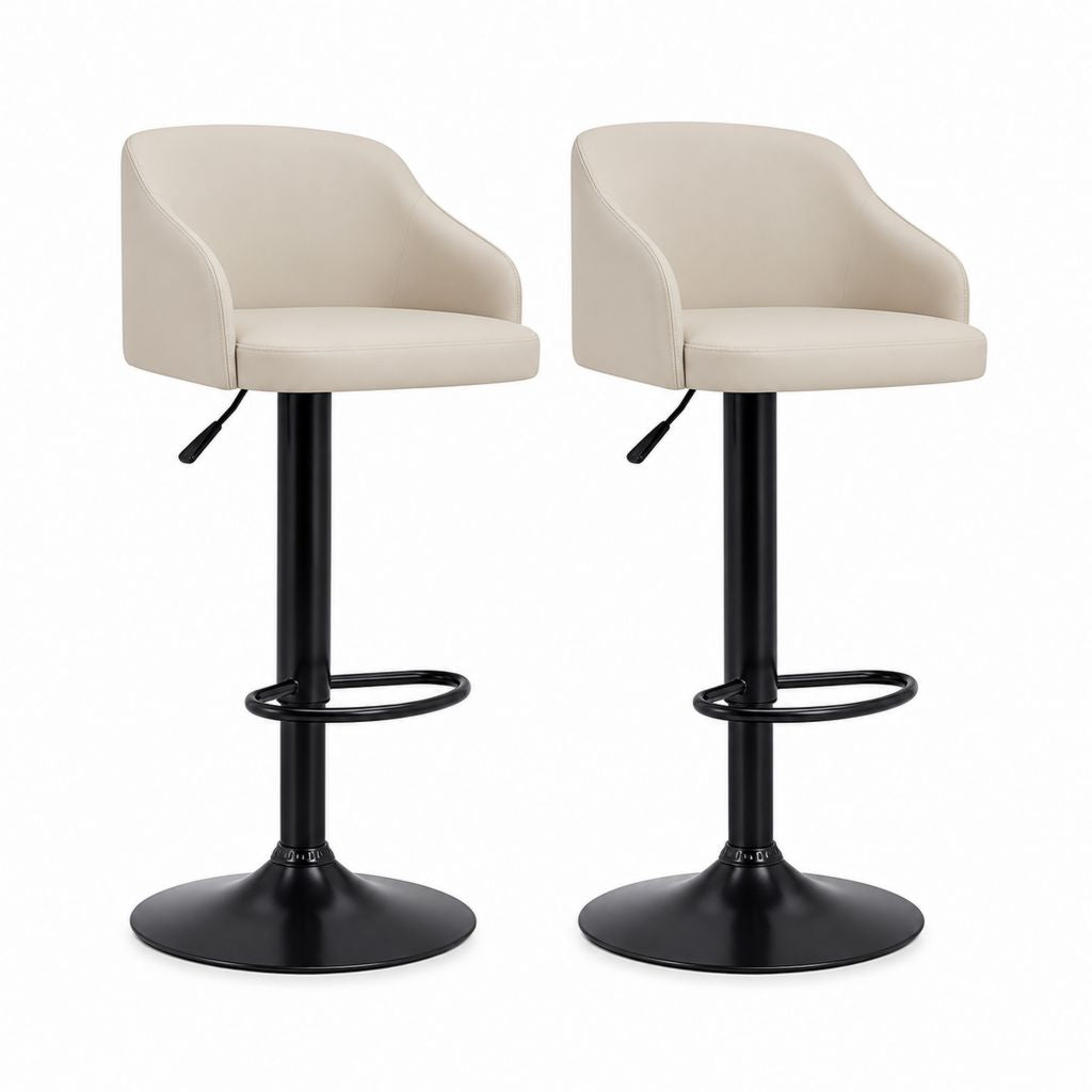 Set 2 sgabelli da bar regolabili girevoli beige in similpelle PU con base in acciaio 48 x 50 x 88-109 cm