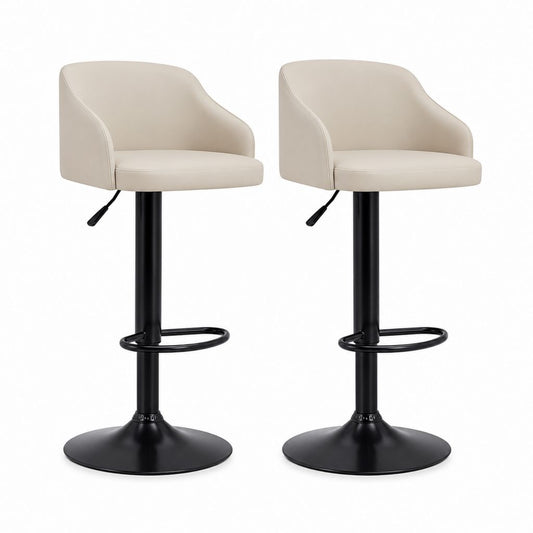 Set 2 sgabelli da bar regolabili girevoli beige in similpelle PU con base in acciaio 48 x 50 x 88-109 cm
