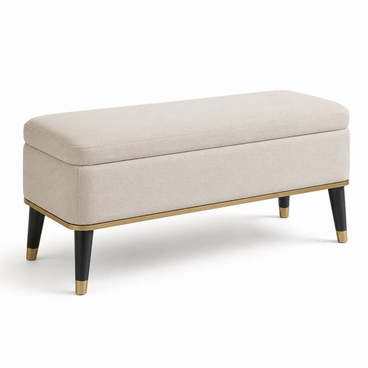 Panca fondoletto contenitore beige in poliestere rettangolare 120 x 45 x 46 cm