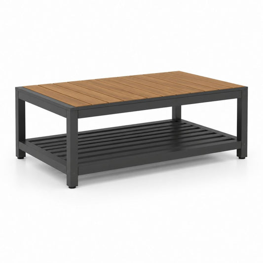Tavolino da giardino rettangolare marrone e nero in legno massello di acacia e alluminio 100 x 60 x 45 cm