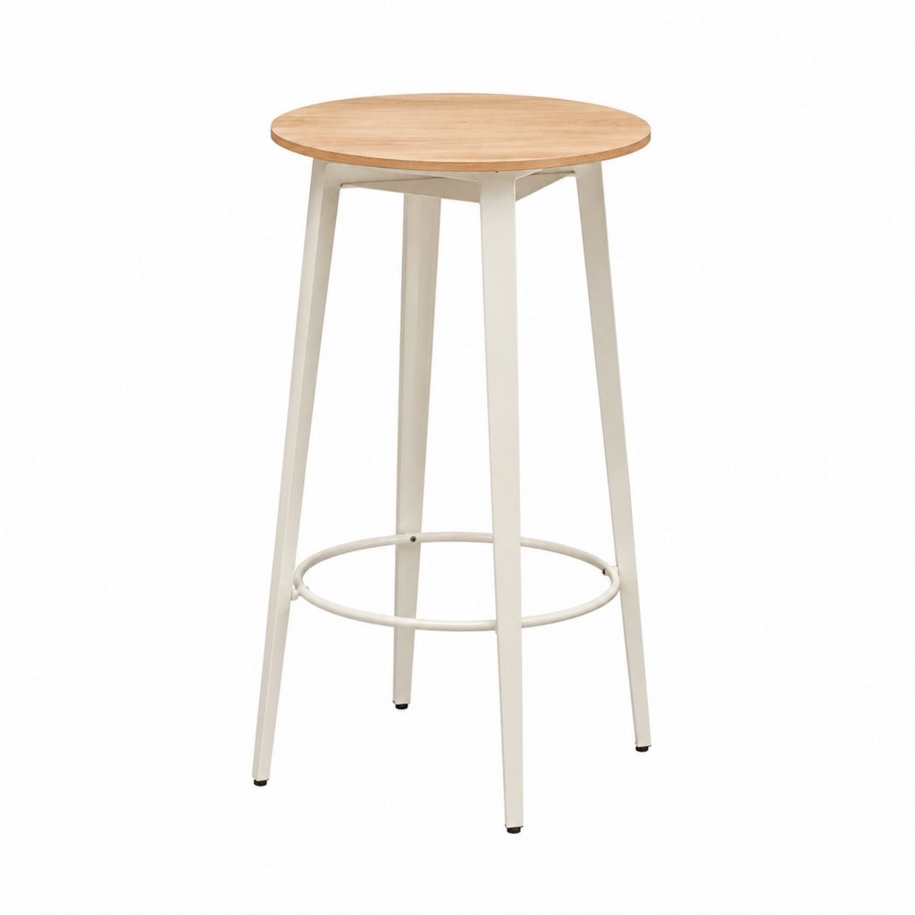 Sgabello da Bar Rotondo Naturale e Bianco in Compensato di Betulla e Acciaio 37 x 37 x 76 cm