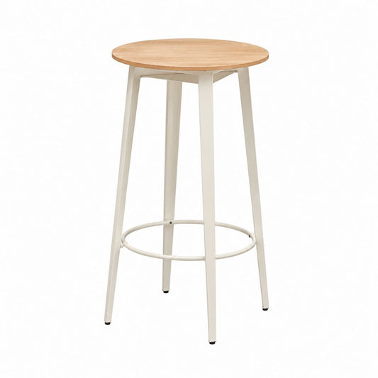 Sgabello da Bar Rotondo Naturale e Bianco in Compensato di Betulla e Acciaio 37 x 37 x 76 cm
