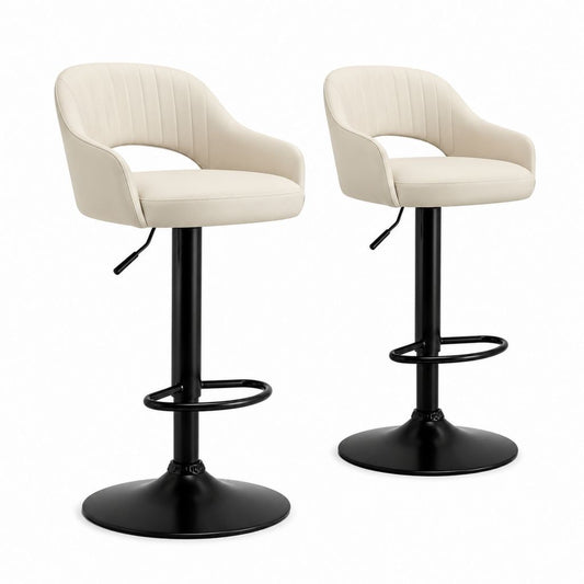 Set 2 sgabelli da bar regolabili beige in poliuretano con base rotonda in acciaio 52 x 50 x 88-108 cm