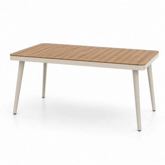 Tavolo da giardino rettangolare naturale e bianco in legno massello di acacia e alluminio 160 x 90 x 75 cm