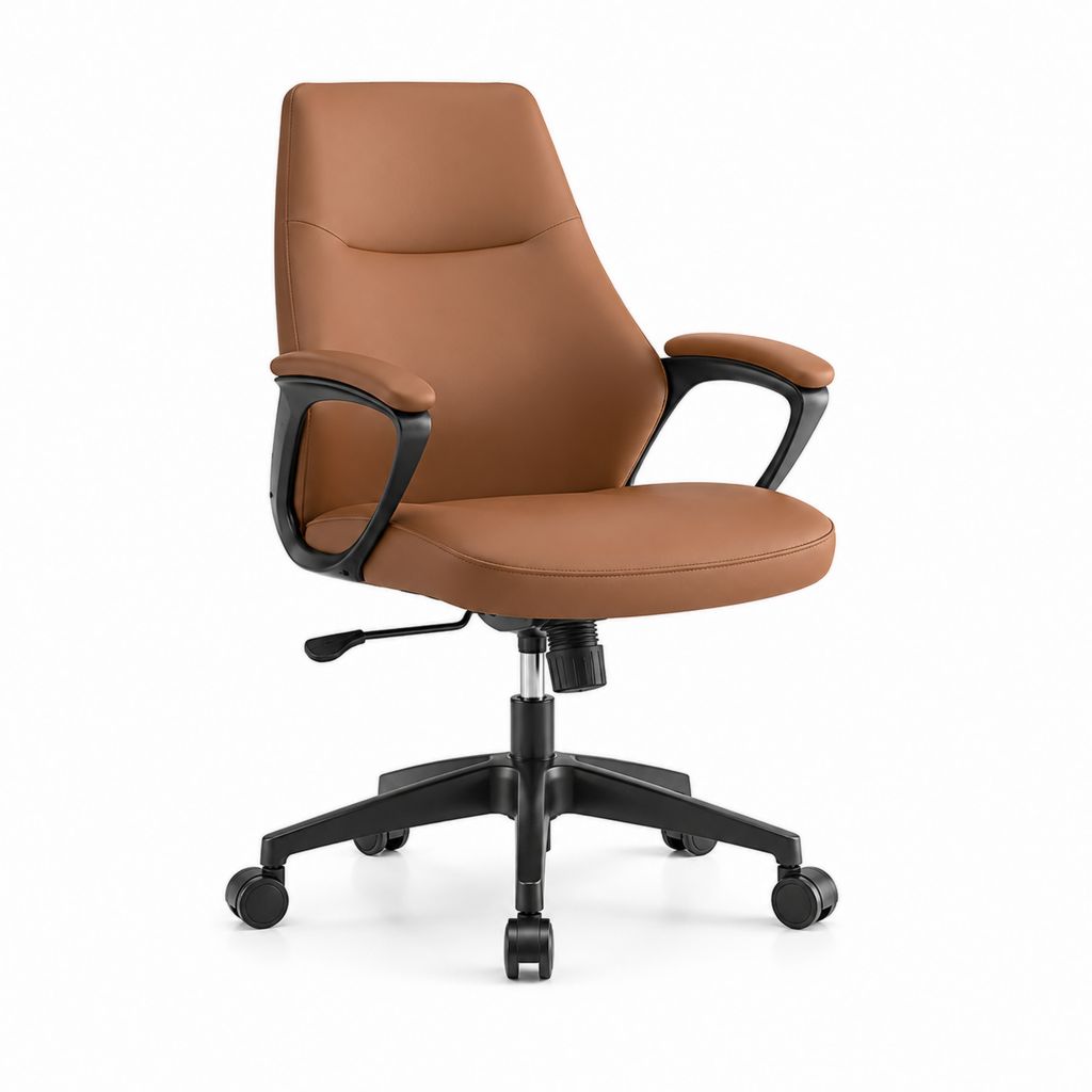 Sedia da ufficio girevole marrone in pelle sintetica PU con braccioli e ruote 62 x 62 x 110-120 cm