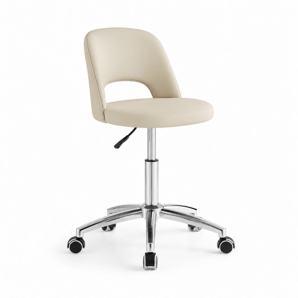 Sedia da ufficio girevole beige in similpelle PU con base cromata 58 x 58 x 78-88 cm