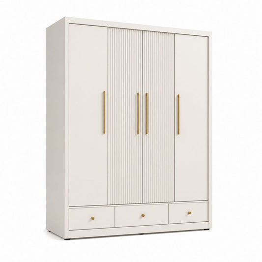 Armadio guardaroba 4 ante 3 cassetti avorio in truciolare nobilitato 180 x 52 x 200 cm