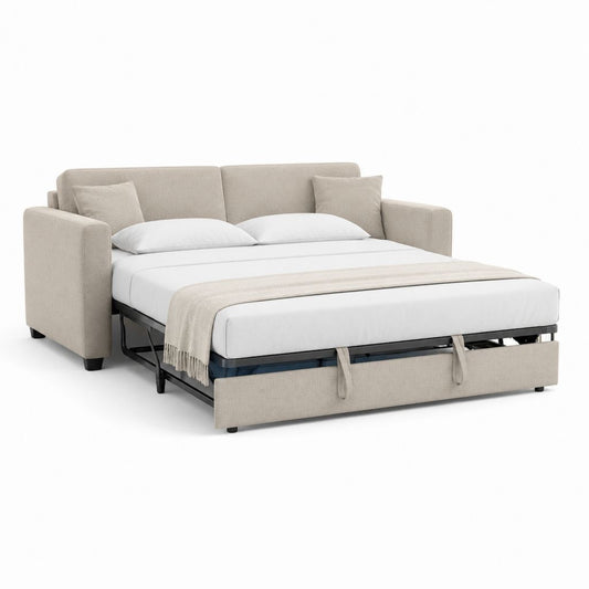 Divano letto estraibile beige in poliestere con struttura in acciaio 220 x 95 x 88 cm letto 140 x 190 cm