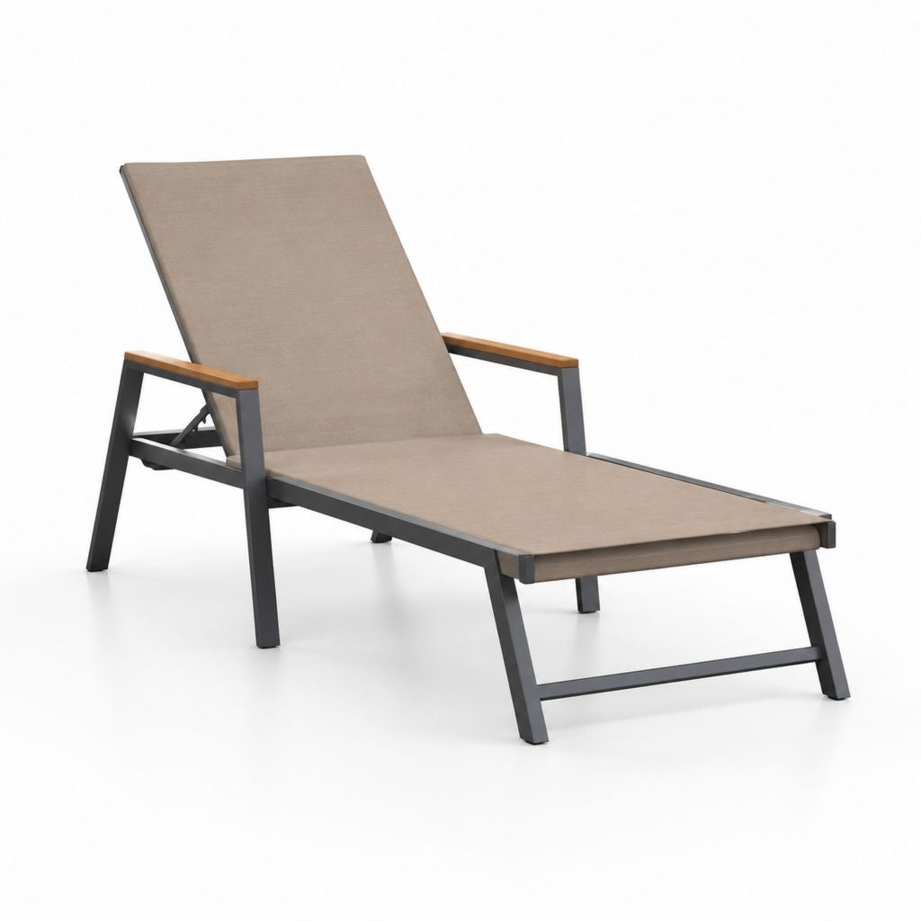 Lettino prendisole reclinabile beige in alluminio e textilene 195 x 65 x 32 cm